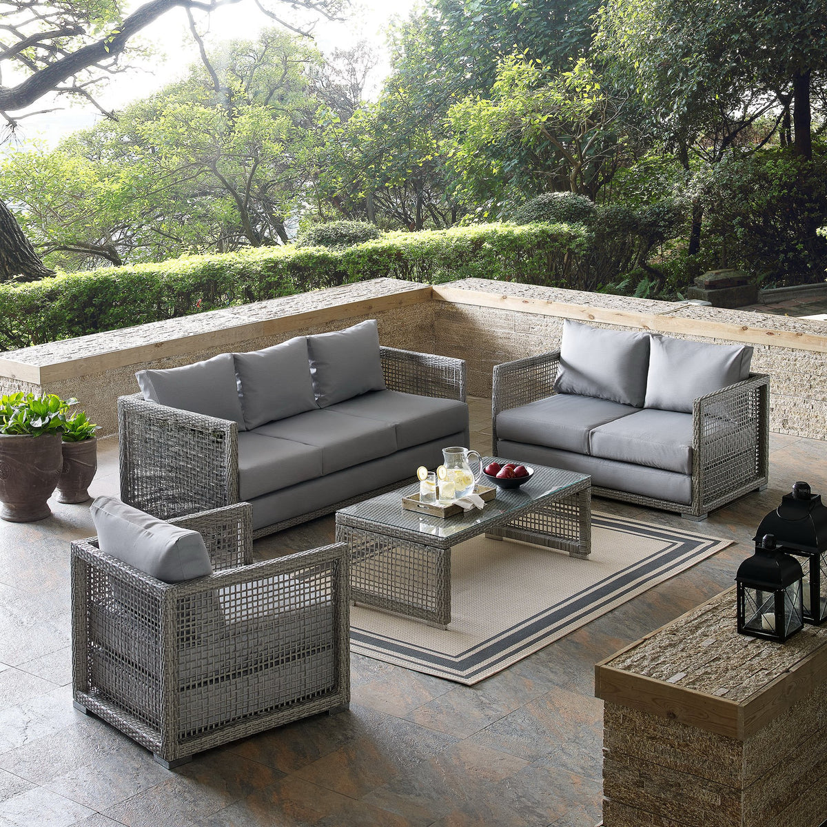 Aura 4 Piece Outdoor Patio Wicker Rattan Set by Modway
