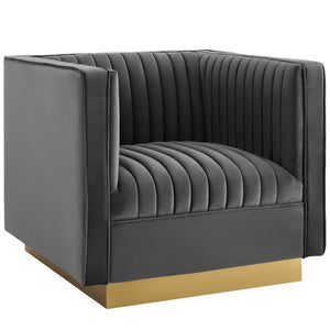 Sanguine Vertical Channel Tufted Upholstered Performance Velvet Sofa and Armchair Set by Modway