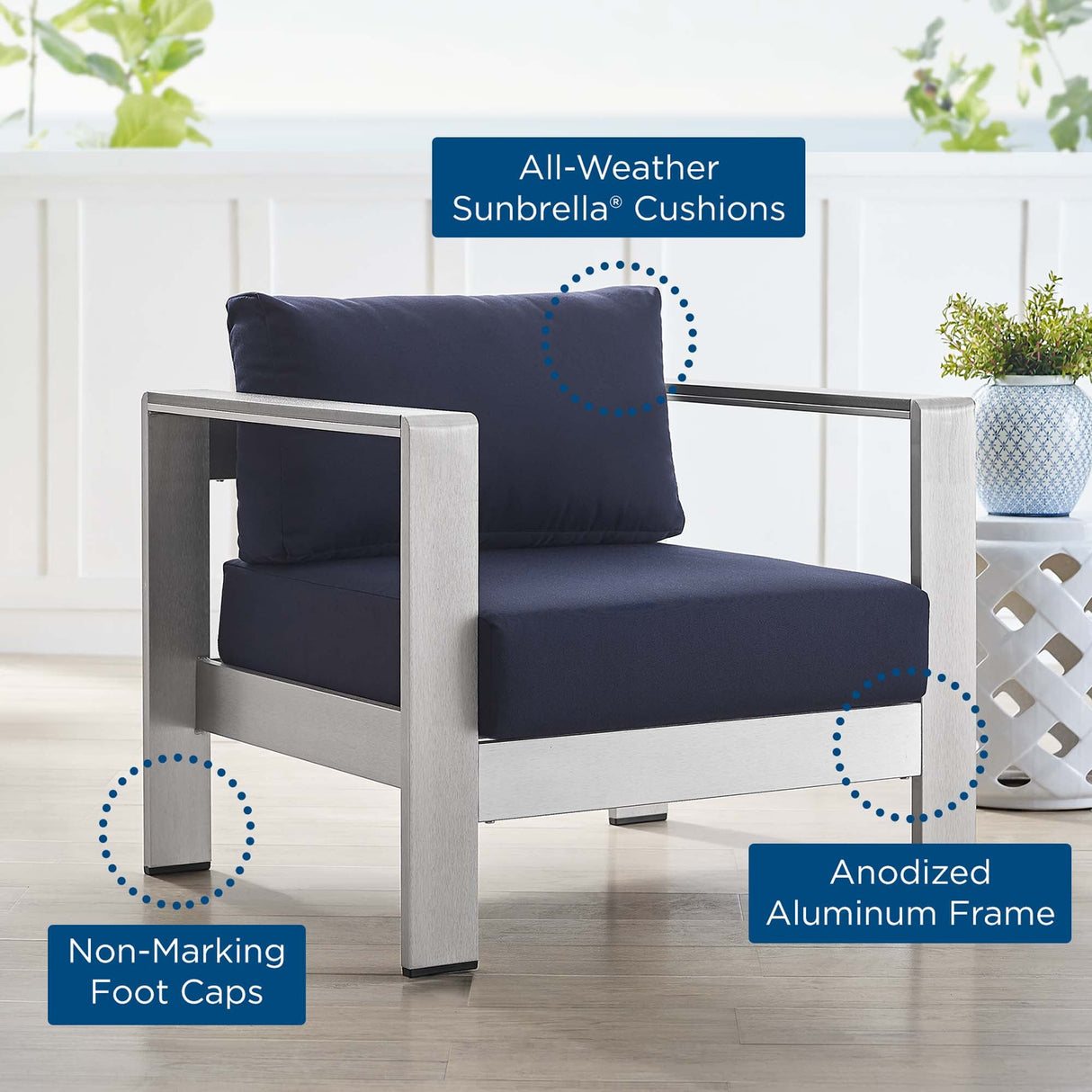 Shore Sunbrella Fabric Aluminum Outdoor Patio Armchair by Modway