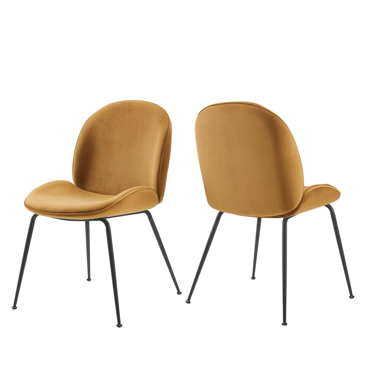 Scoop Black Powder Coated Steel Leg Performance Velvet Dining Chairs Set of 2