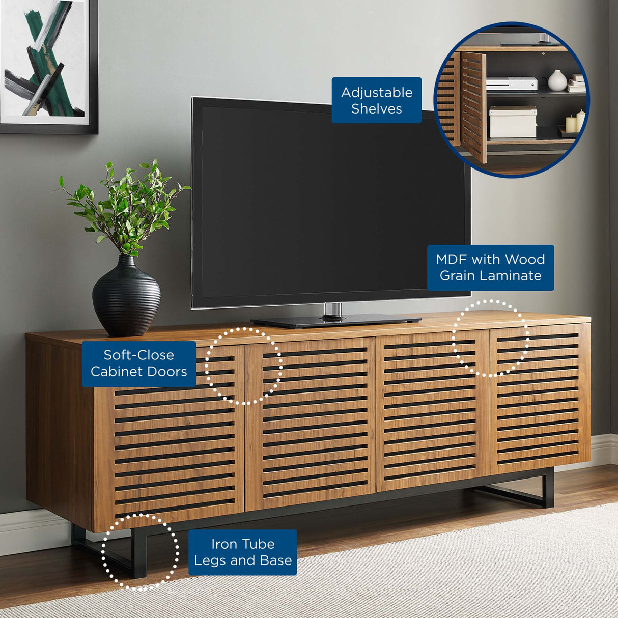 Parker 73" Walnut TV Stand by Modway
