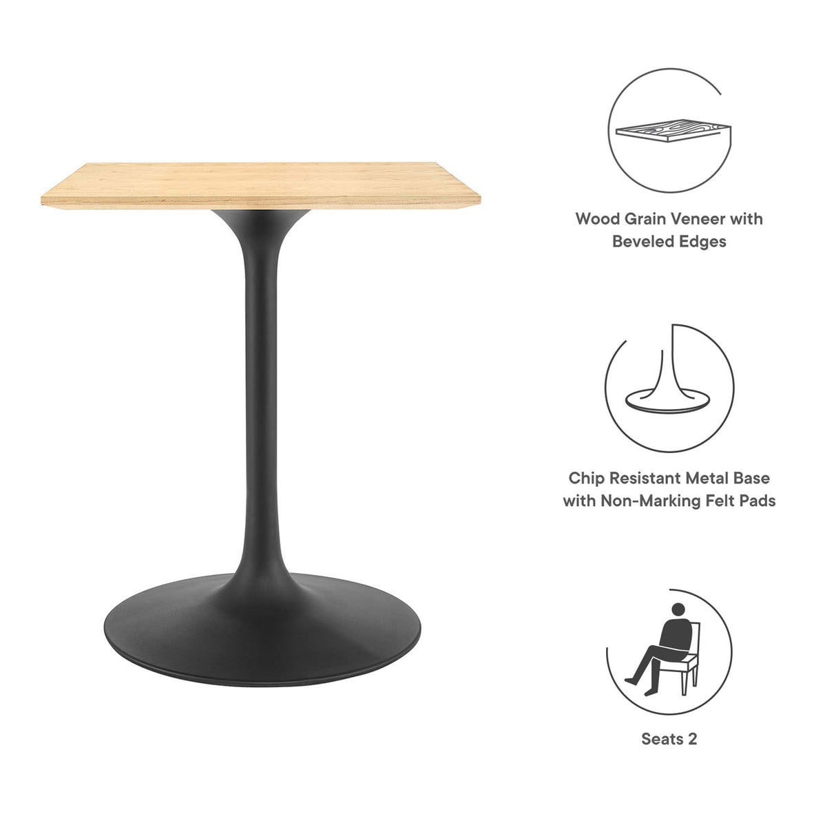 Lippa 24" Square Wood Dining Table by Modway