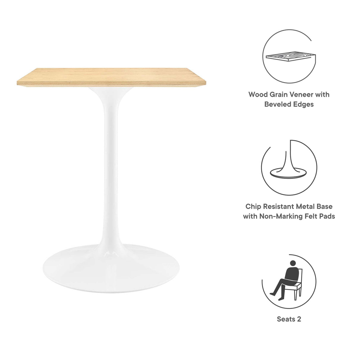 Lippa 24" Square Wood Dining Table by Modway