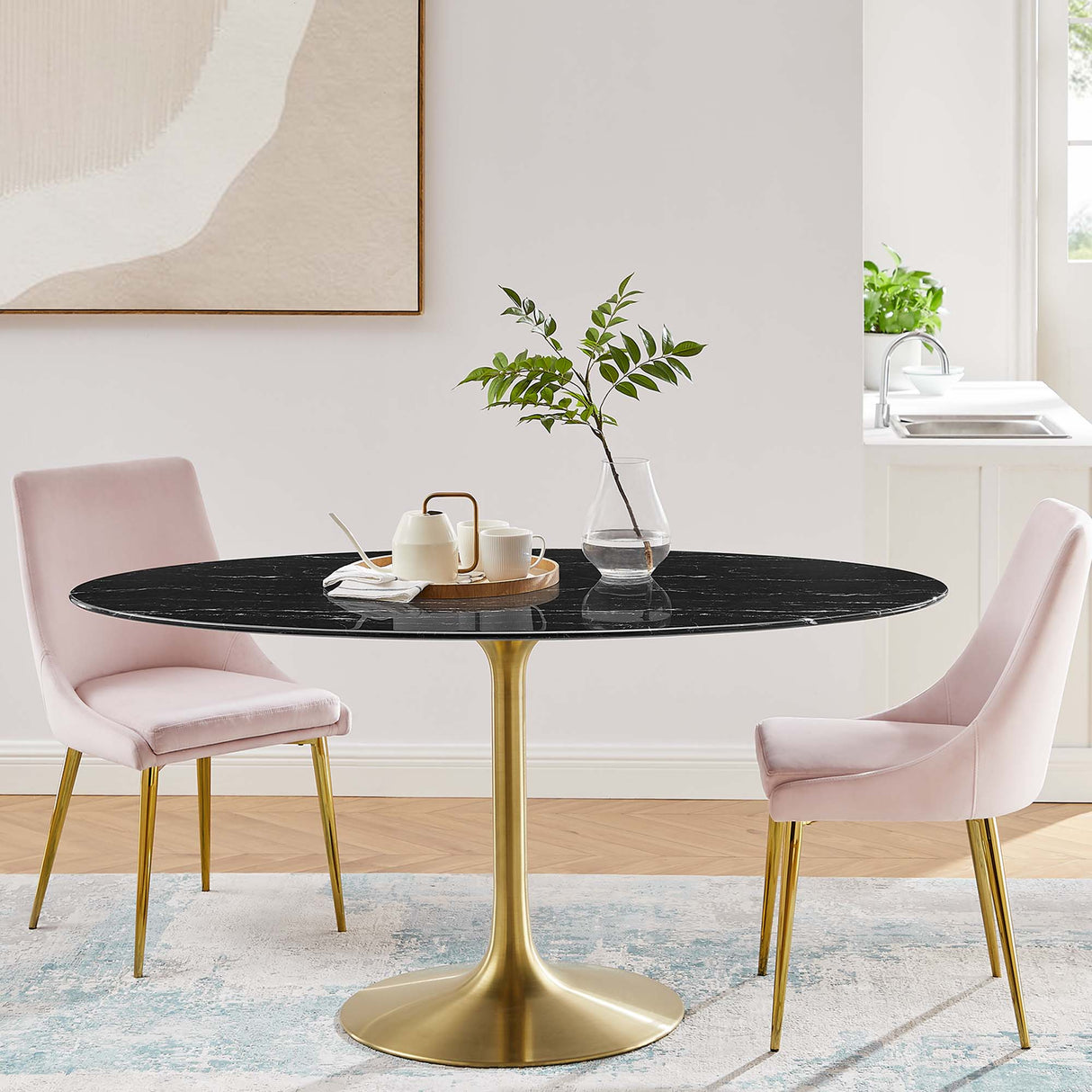 Lippa 60" Oval Faux Marble Dining Table by Modway