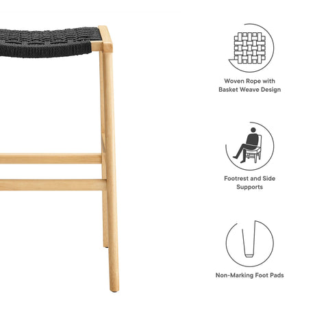 Saoirse Woven Rope Wood Bar Stool Set of 2 by Modway