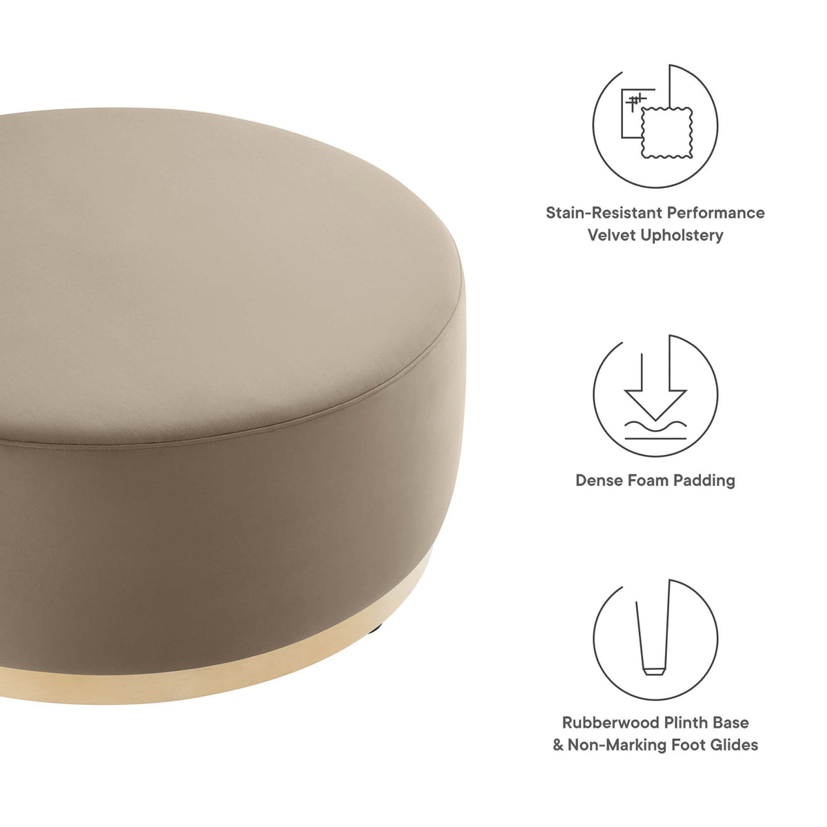 Tilden Large 38" Round Performance Velvet Upholstered Ottoman by Modway