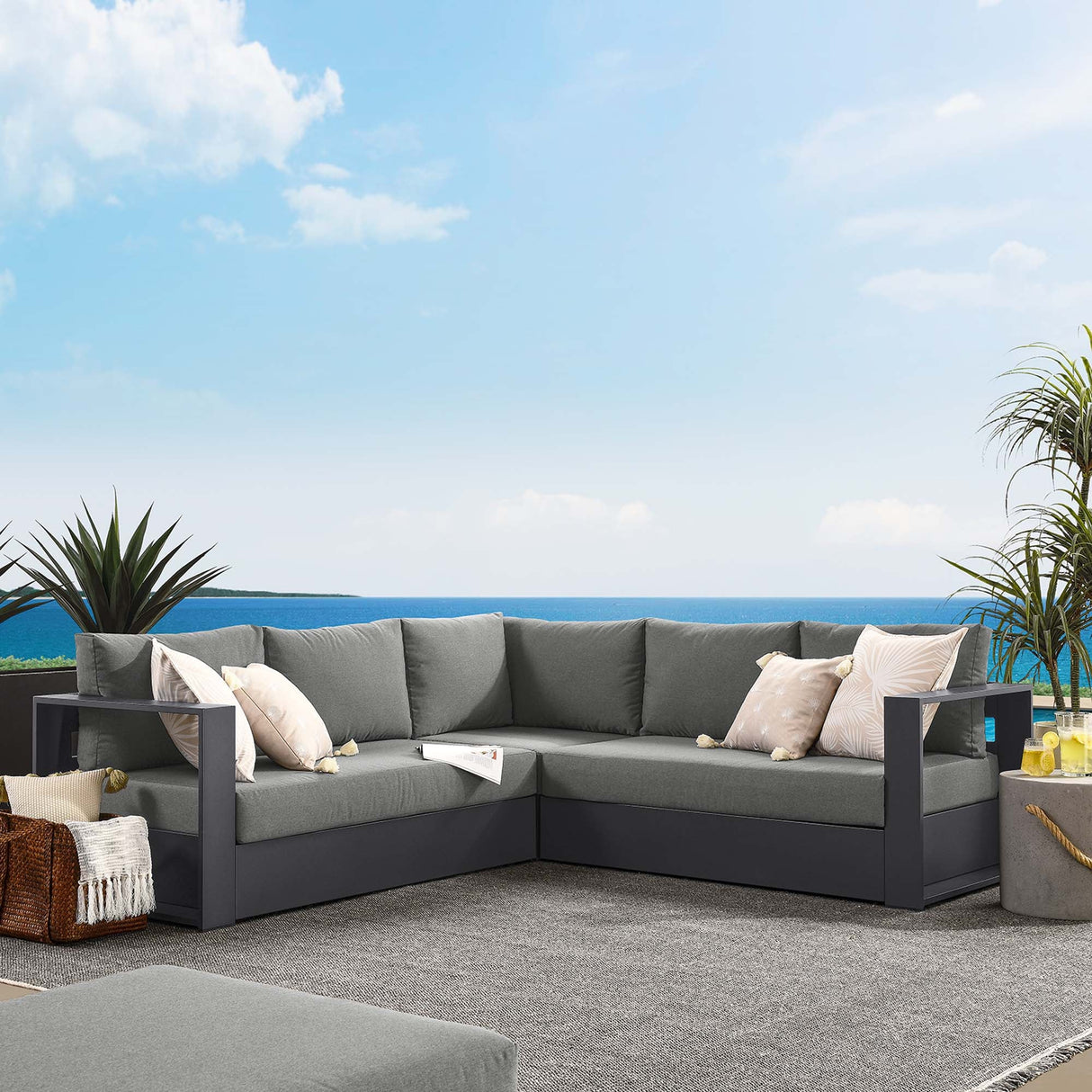 Tahoe 3-Piece Outdoor Patio Powder-Coated Aluminum Sectional Sofa by Modway