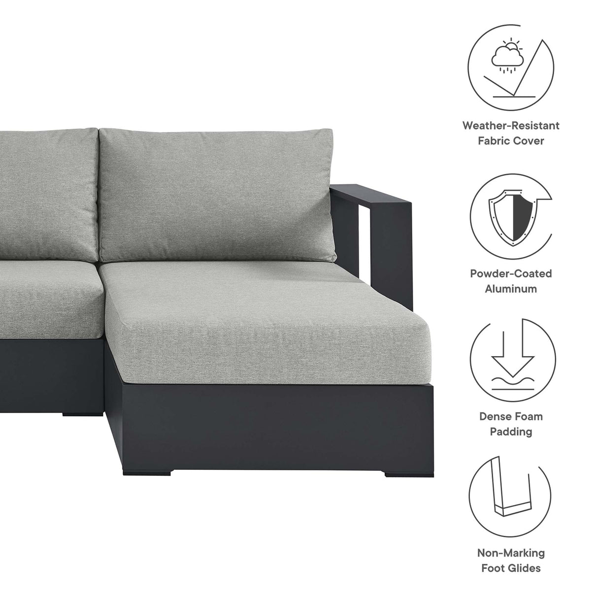 Tahoe 3-Piece Outdoor Patio Powder-Coated Aluminum Sectional Sofa Set