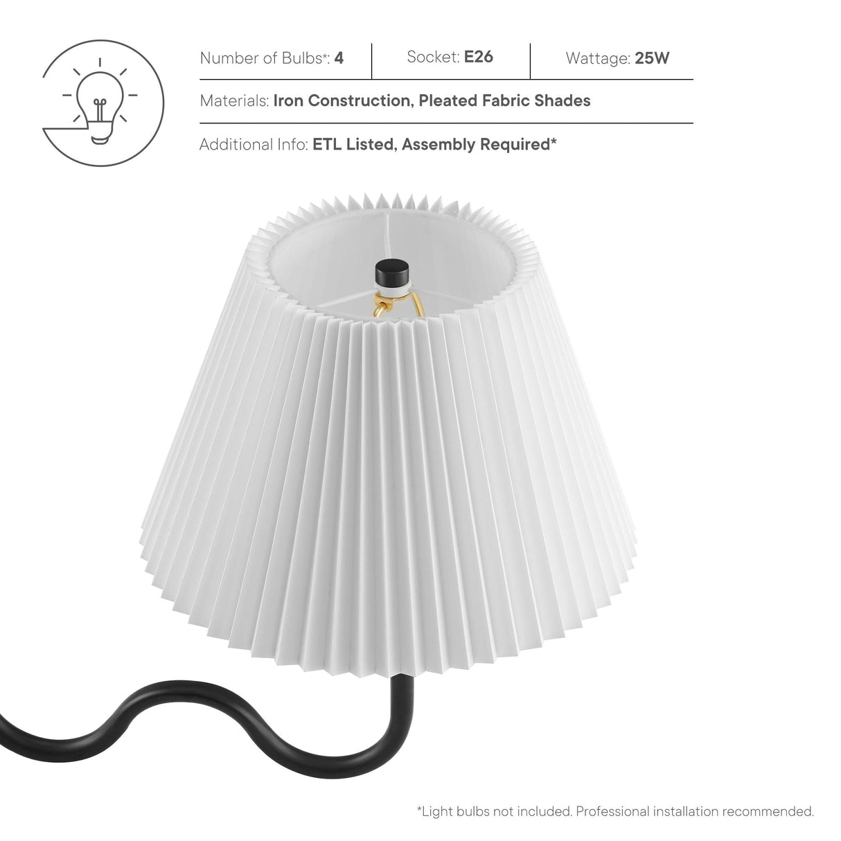 Wave Squiggle 4-Arm Pendant Light by Modway