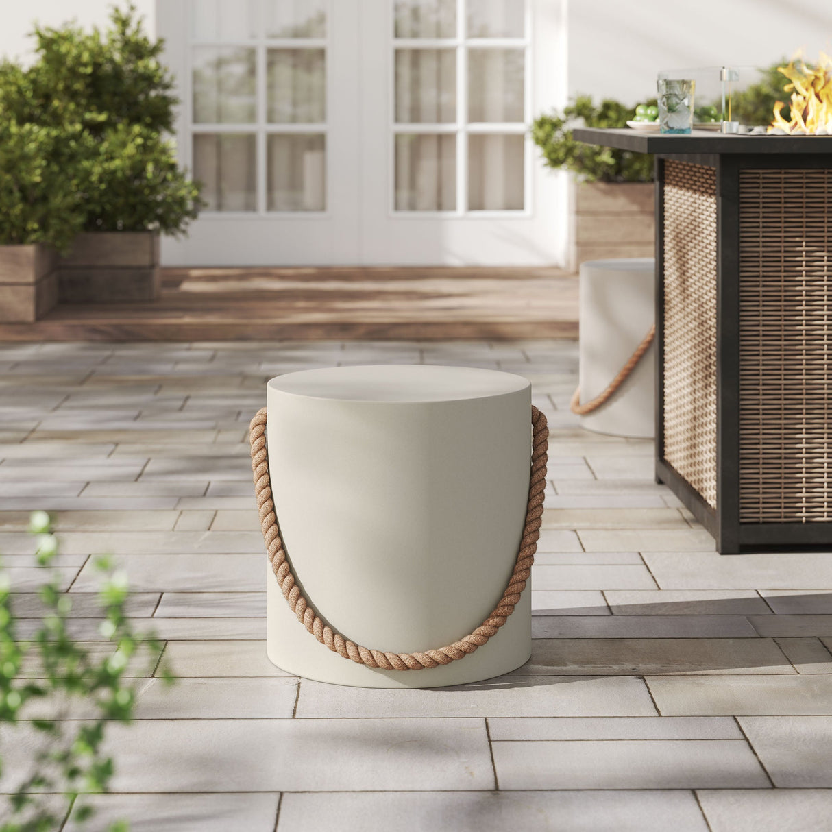 Isera Indoor-Outdoor Patio Rope Concrete Side Table Stool by Modway