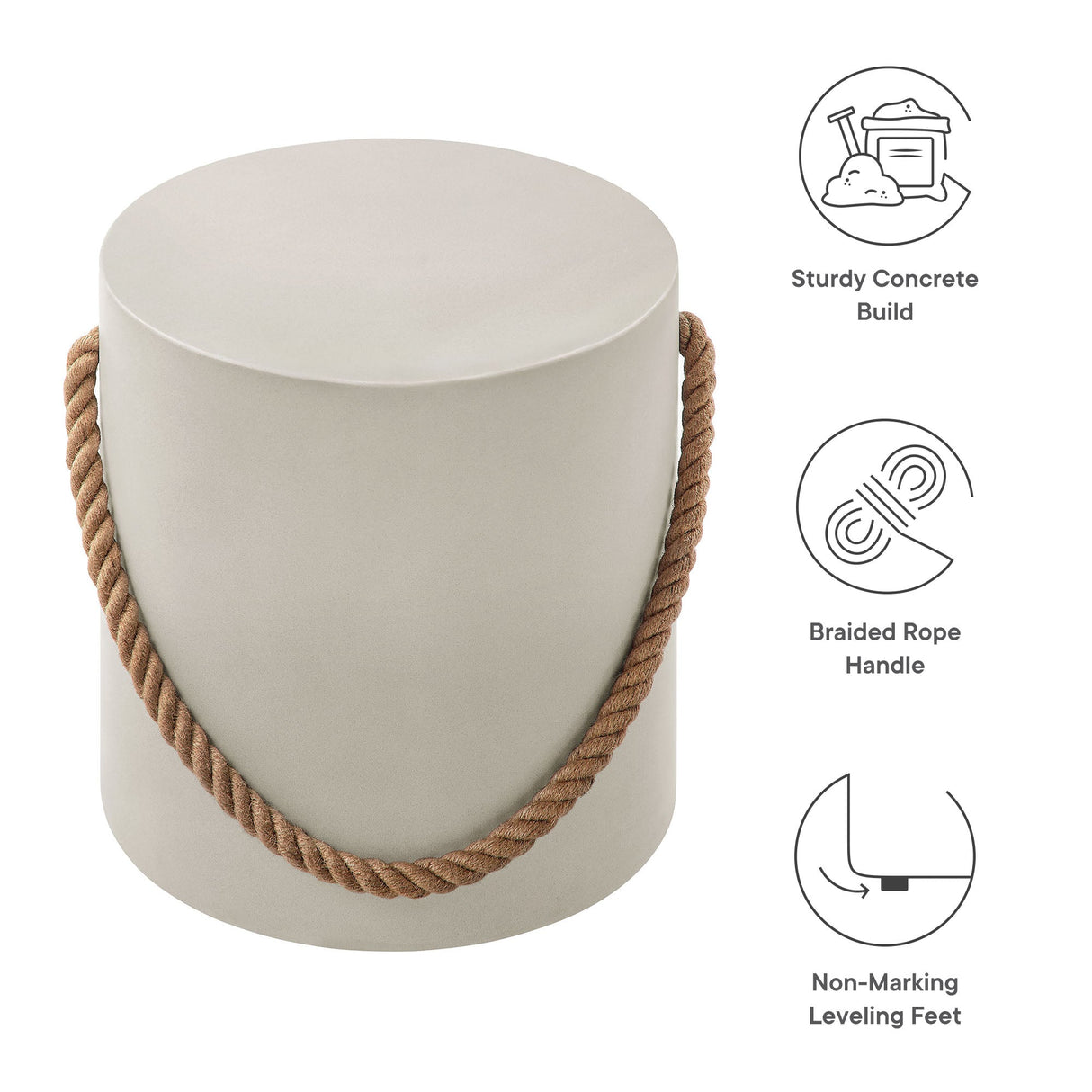 Isera Indoor-Outdoor Patio Rope Concrete Side Table Stool by Modway