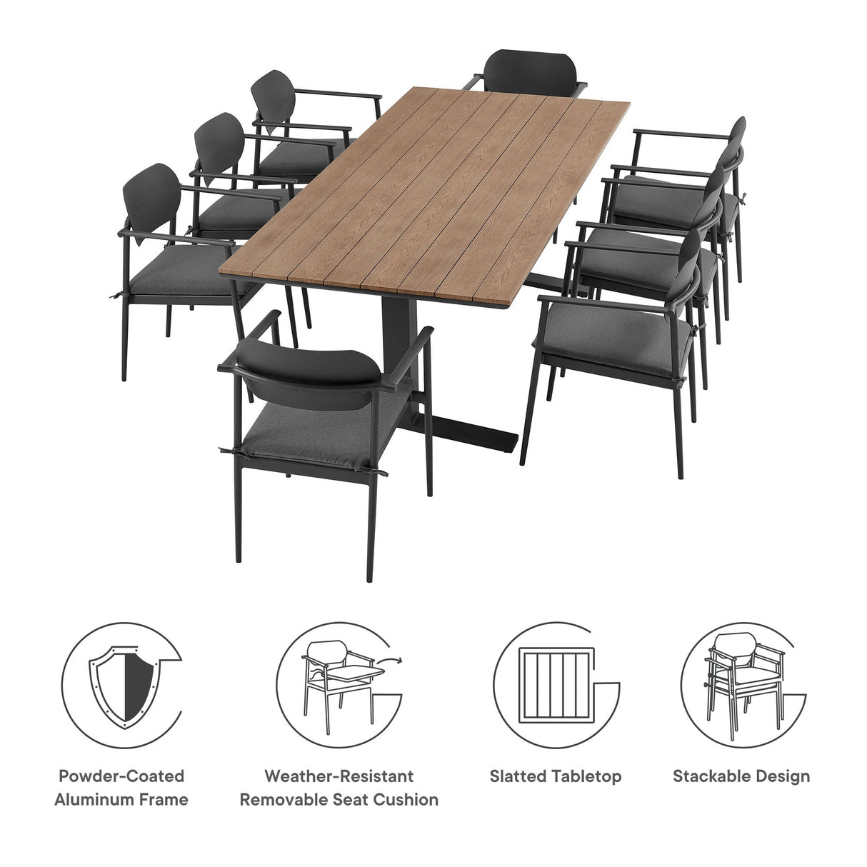 Aeris 9-Piece Outdoor Patio Aluminum Dining Set by Modway