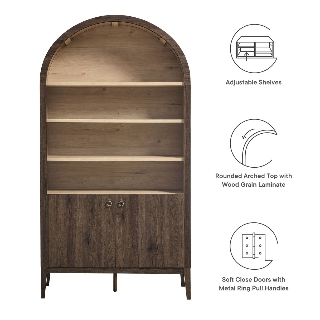 Nolan 74" Tall Wide Arched Storage Display Cabinet Bookshelf by Modway