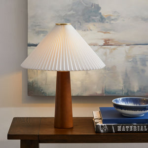 Jessica Wooden Base Table Lamp With Pleated Fabric Shade by Modway