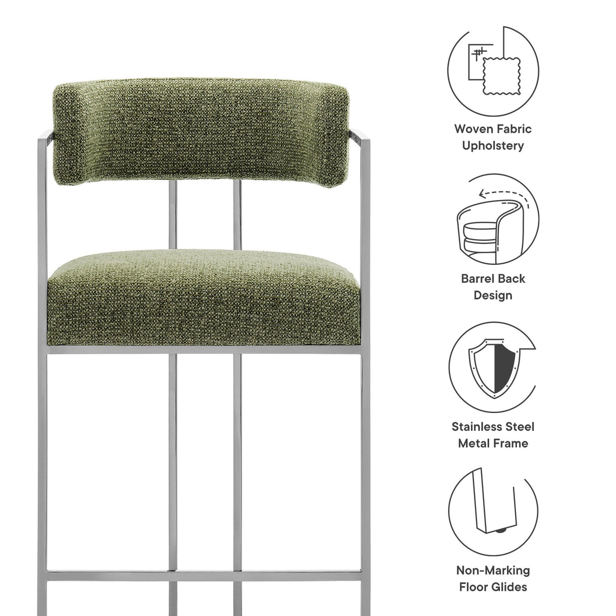 Huron Curved Back Fabric and Metal Counter Stool by Modway