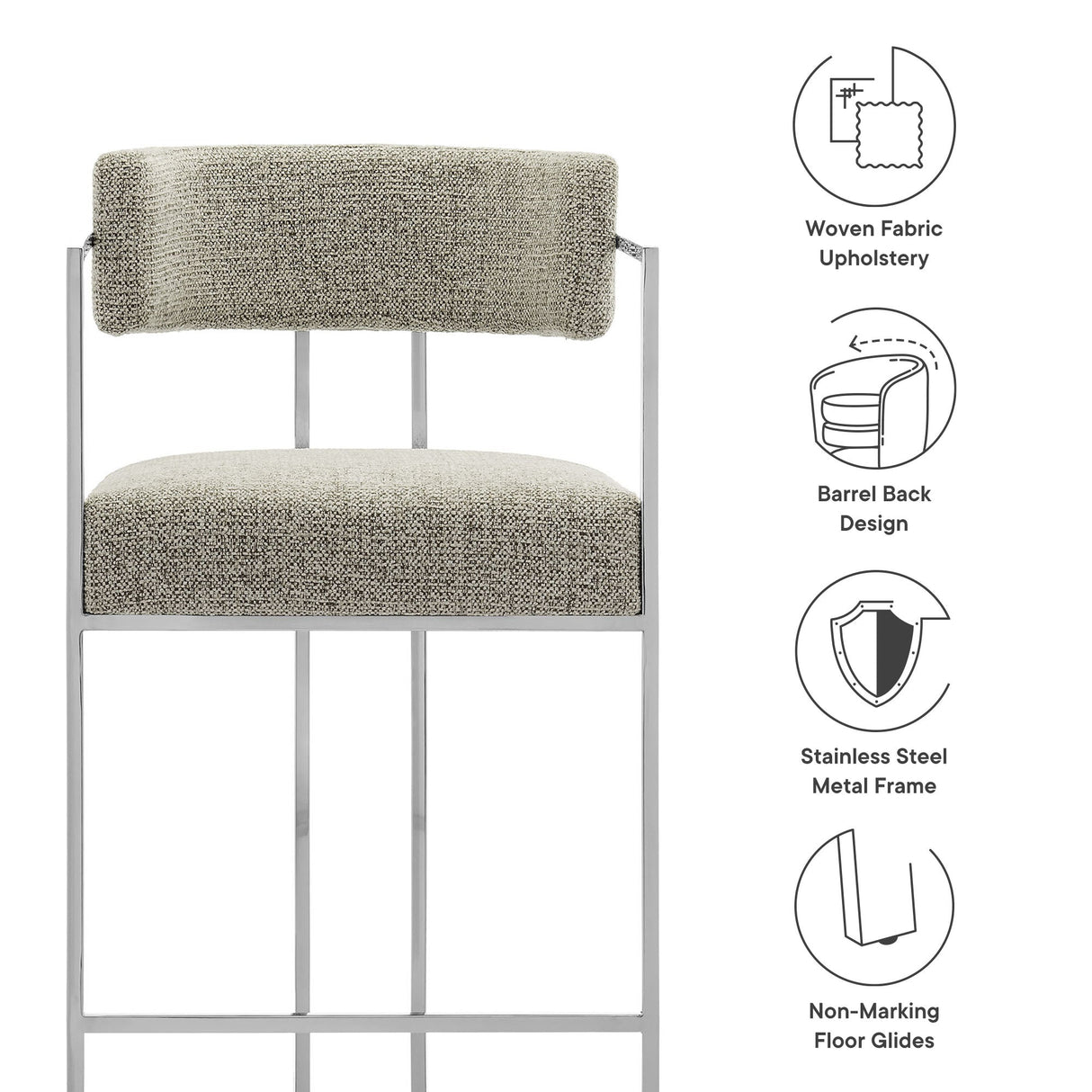 Huron Curved Back Fabric and Metal Counter Stool by Modway