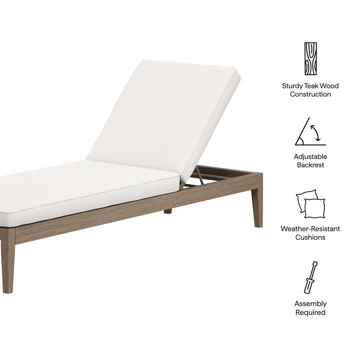 Northlake Outdoor Patio Teak Chaise Lounge by Modway