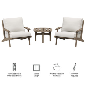 Saratoga 3-Piece Outdoor Patio Teak Wood Furniture Set