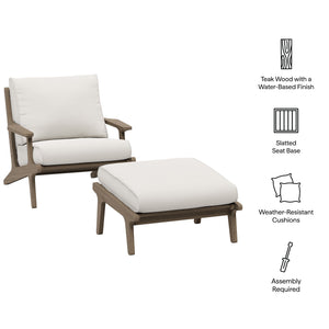 Saratoga Outdoor Patio Teak Wood Chair and Ottoman Set by Modway