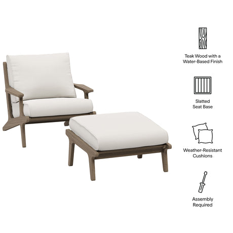 Saratoga Outdoor Patio Teak Wood Chair and Ottoman Set by Modway