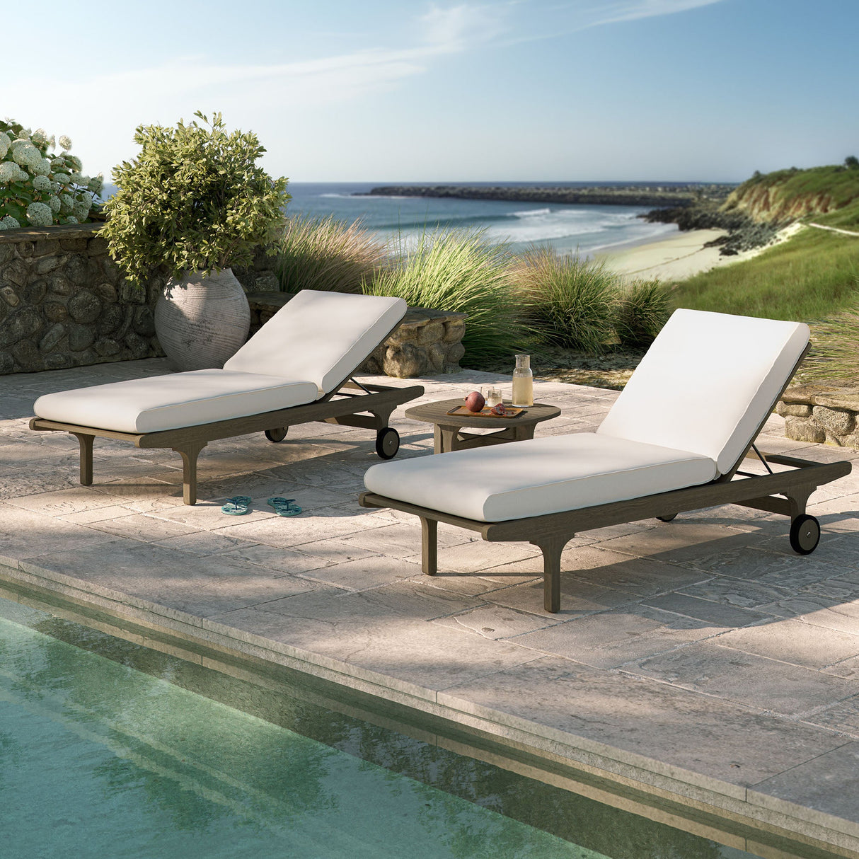 Saratoga Outdoor Patio Teak Wood 3-Piece Chaise Lounge Furniture Set