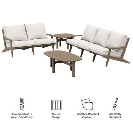 Saratoga 4-Piece Outdoor Patio Teak Wood Furniture Set by Modway