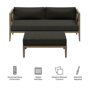 Northlake Outdoor Patio Teak Wood Loveseat and Ottoman Set by Modway