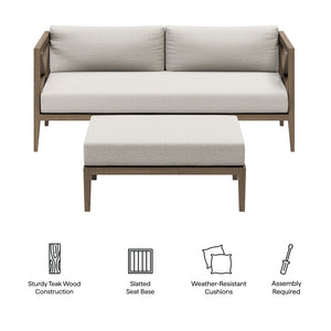 Northlake Outdoor Patio Teak Wood Loveseat and Ottoman Set by Modway