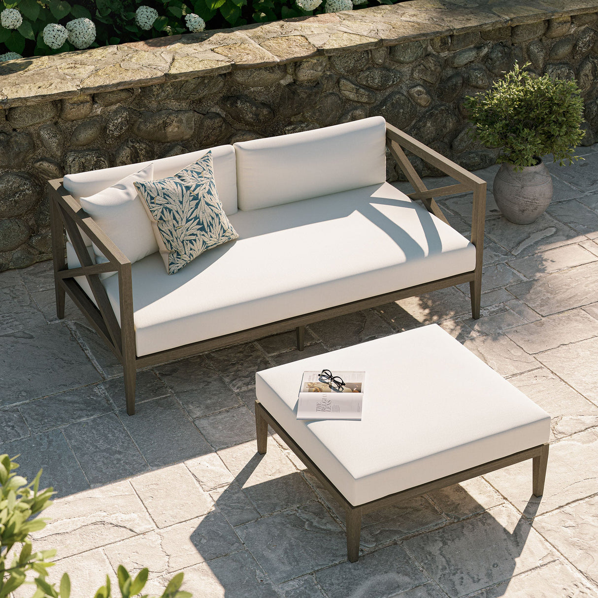 Northlake Outdoor Patio Teak Wood Loveseat and Ottoman Set by Modway