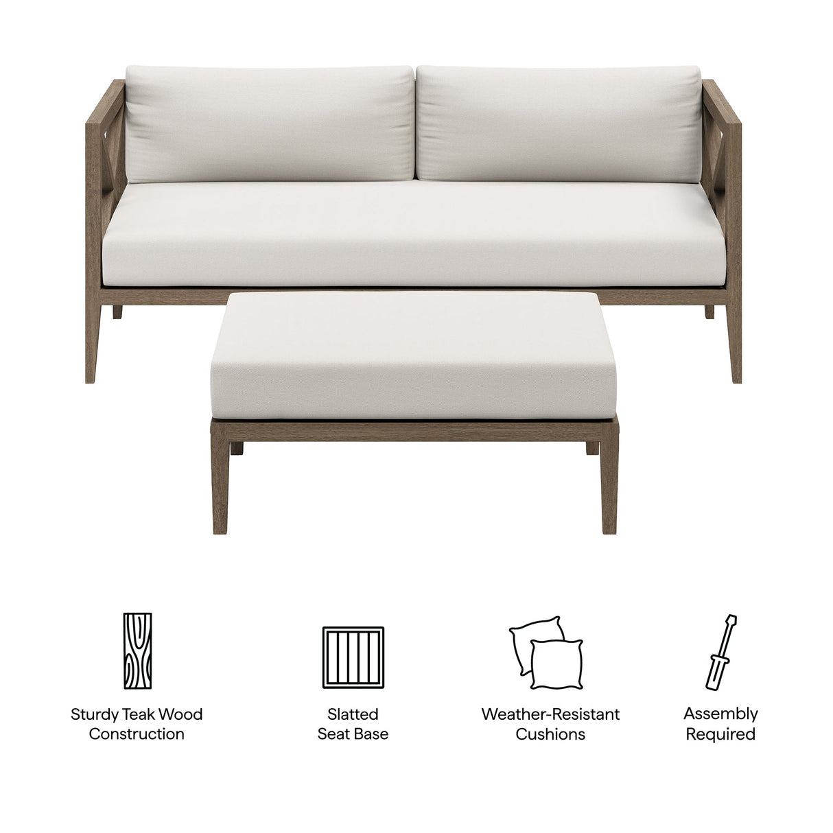 Northlake Outdoor Patio Teak Wood Loveseat and Ottoman Set by Modway