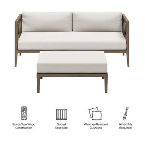 Northlake Outdoor Patio Teak Wood Loveseat and Ottoman Set by Modway