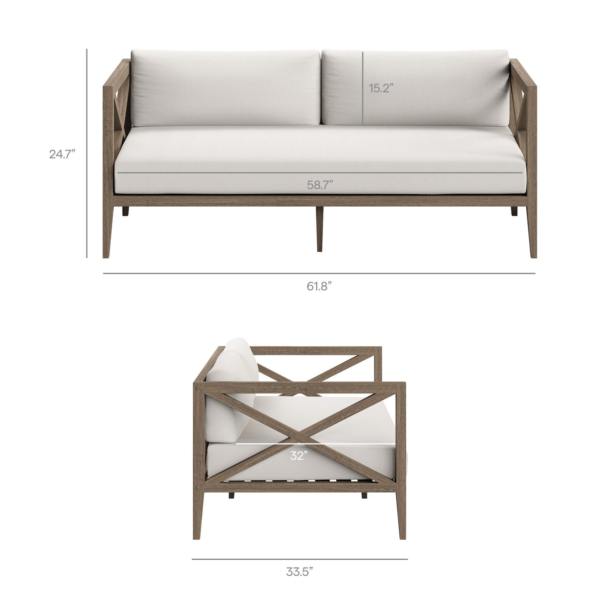 Northlake Outdoor Patio Teak Wood Loveseat and Ottoman Set by Modway