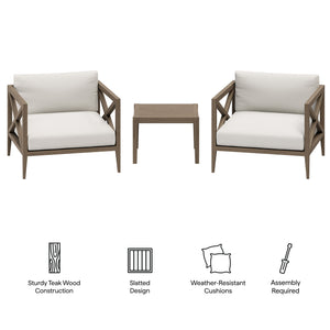 Northlake 3-Piece Outdoor Patio Teak Wood Furniture Set