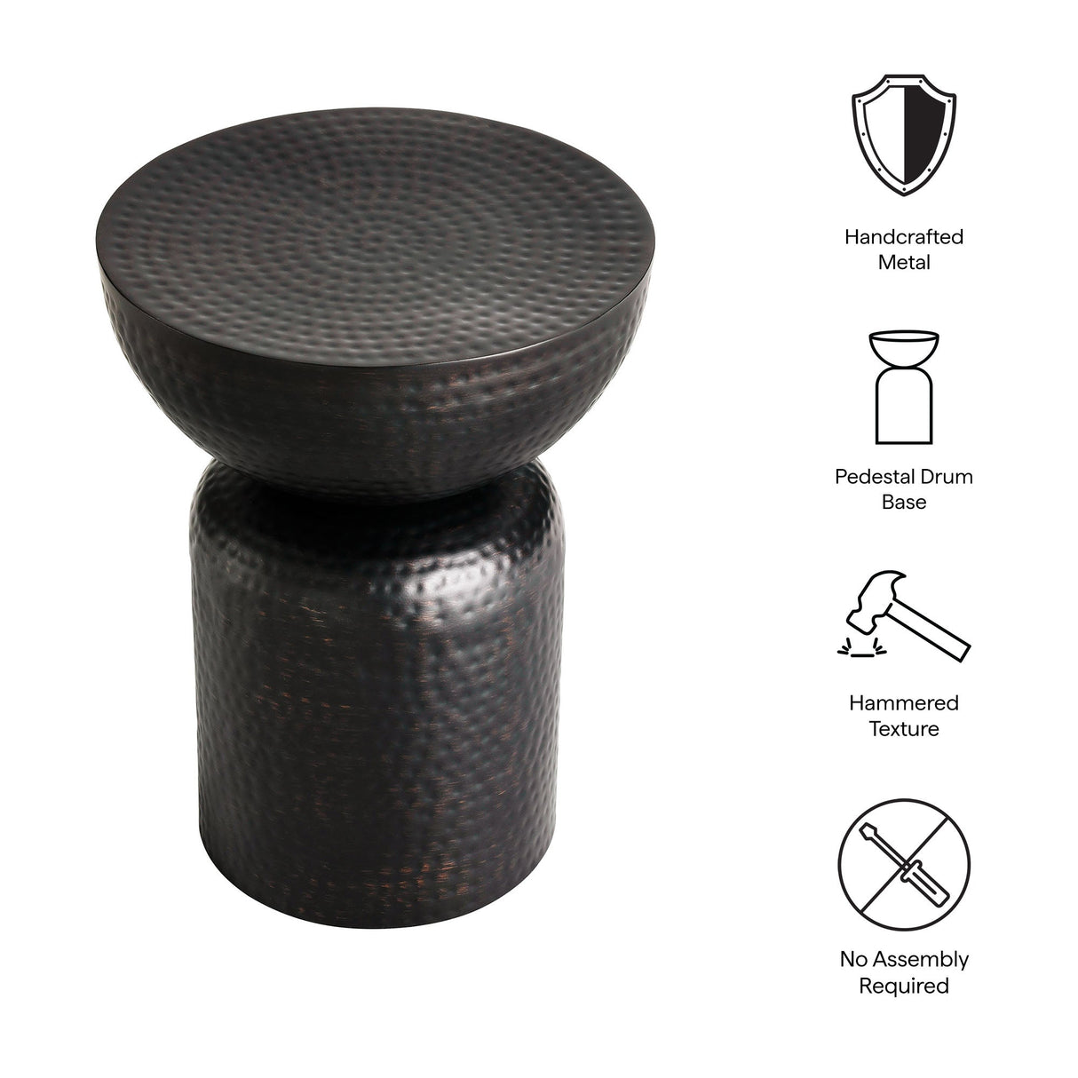 Mella Metal Hammered Side Table by Modway