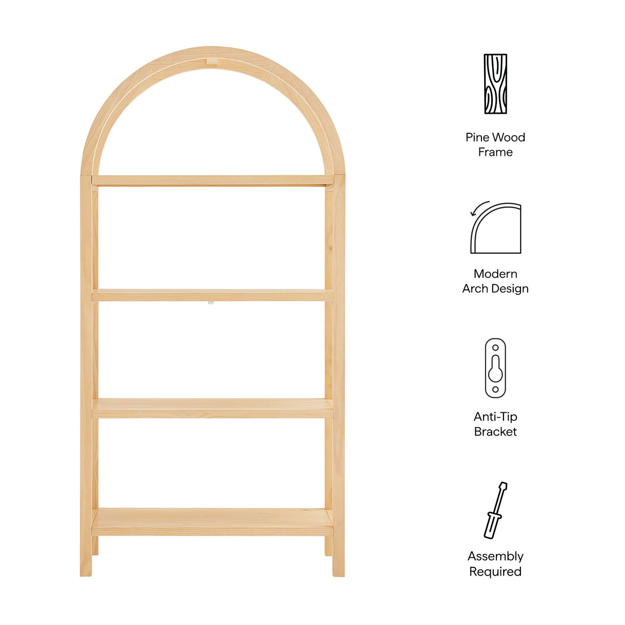 Vexley 72 Inch Large Arched Bookshelf by Modway