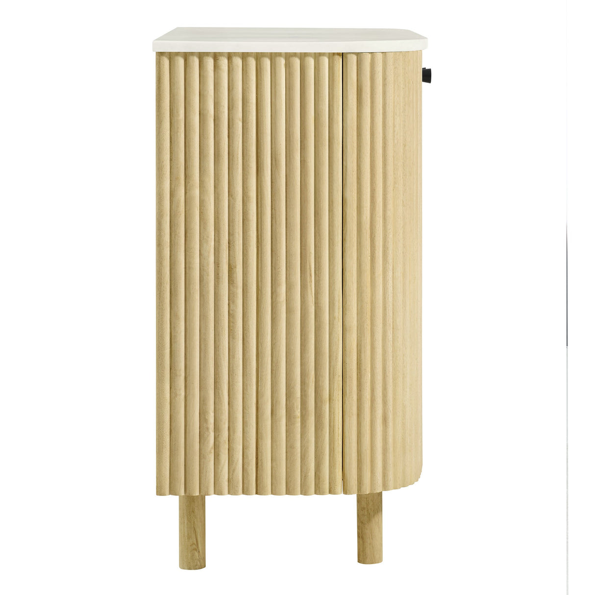 Caldera 33" Curved Solid Wood and Marble Accent Storage Cabinet