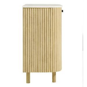 Caldera 33" Curved Solid Wood and Marble Accent Storage Cabinet