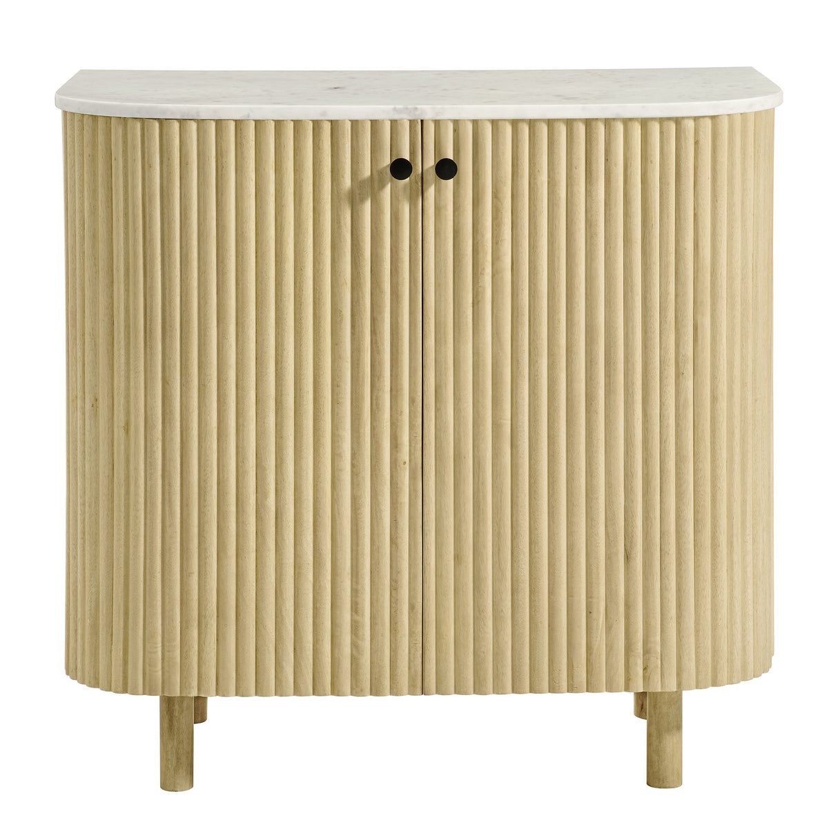 Caldera 33" Curved Solid Wood and Marble Accent Storage Cabinet
