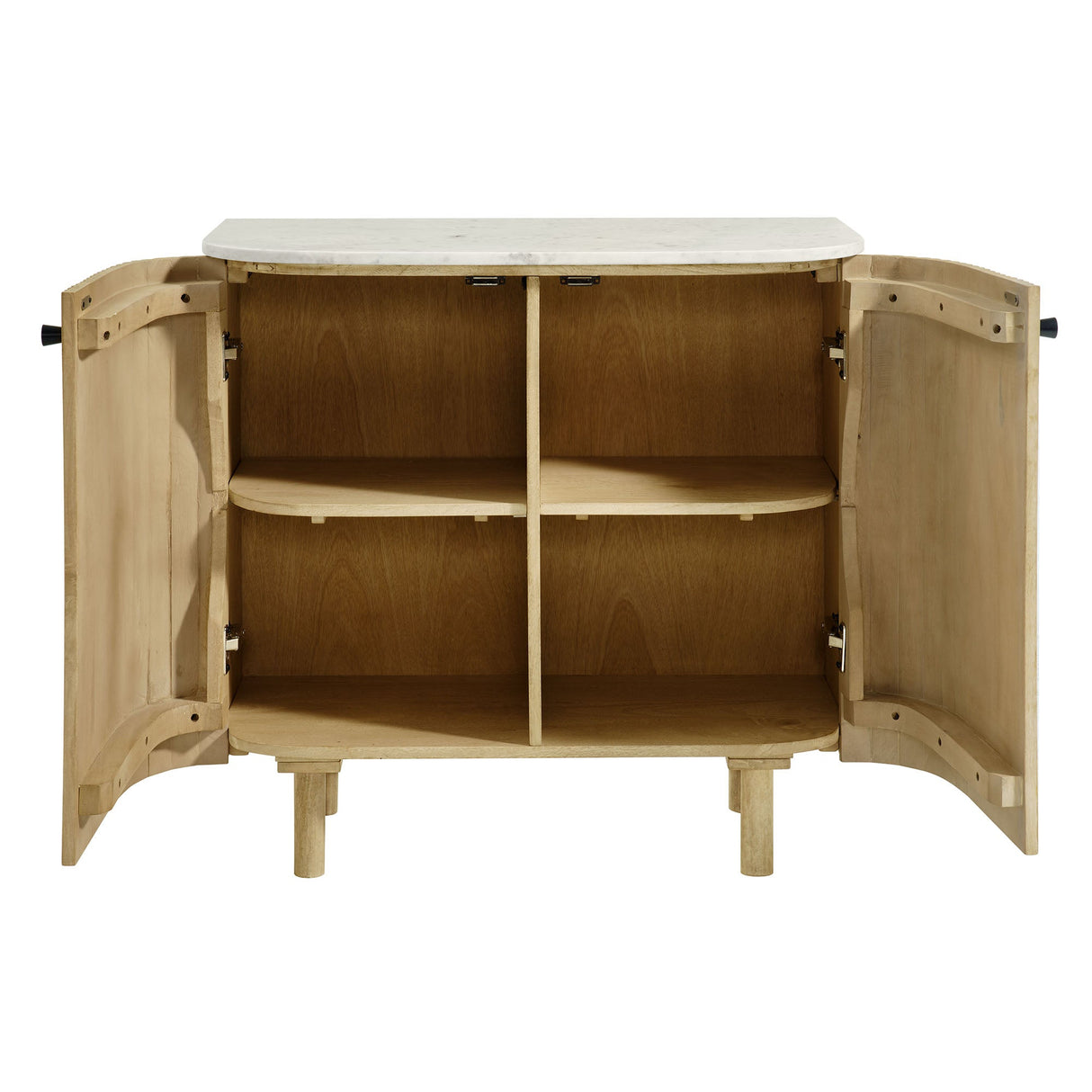 Caldera 33" Curved Solid Wood and Marble Accent Storage Cabinet