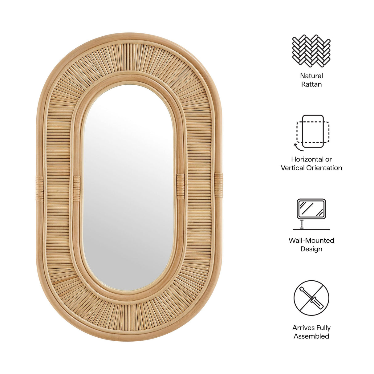 Sovana Oval Rattan Wall Mirror by Modway