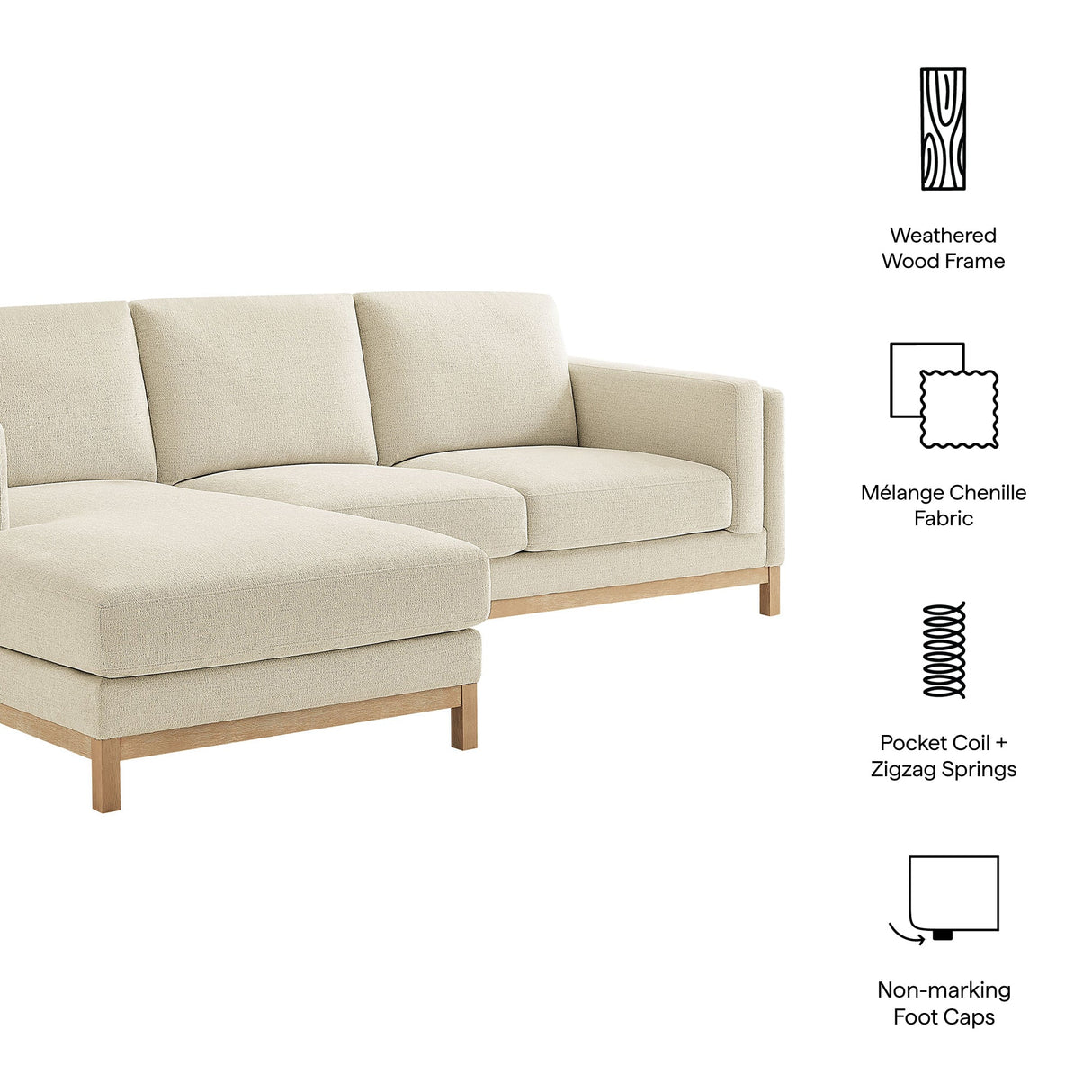 Roscoe Left-Facing Fabric Sectional Sofa with Chaise by Modway