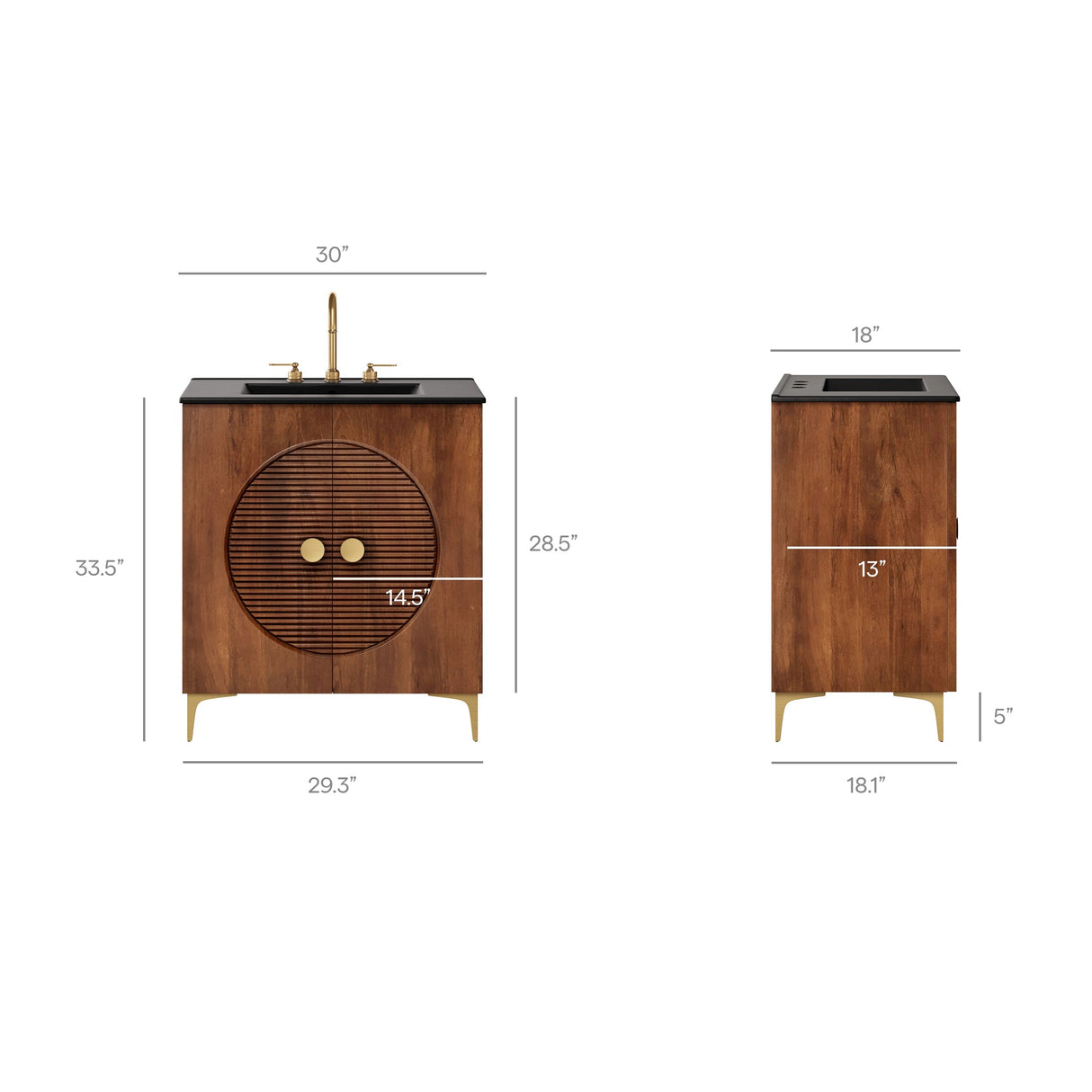 Vernon 30" Fluted Wood Bathroom Vanity Cabinet with Sink