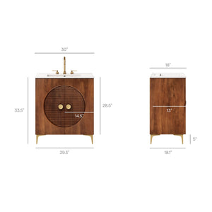 Vernon 30" Fluted Wood Bathroom Vanity Cabinet with Sink