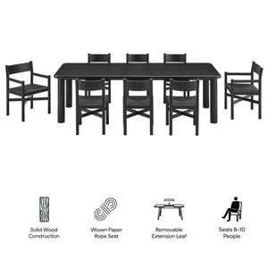 Alvia 9-Piece Oak Wood Extendable Dining Table and Chairs Set by Modway