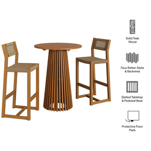Reed 3-Piece Outdoor Patio Teak Wood Bar Set by Modway