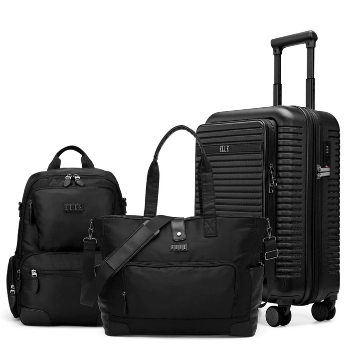 Travellty Voyage Escape Expandable 3 Piece Luggage Set in Black