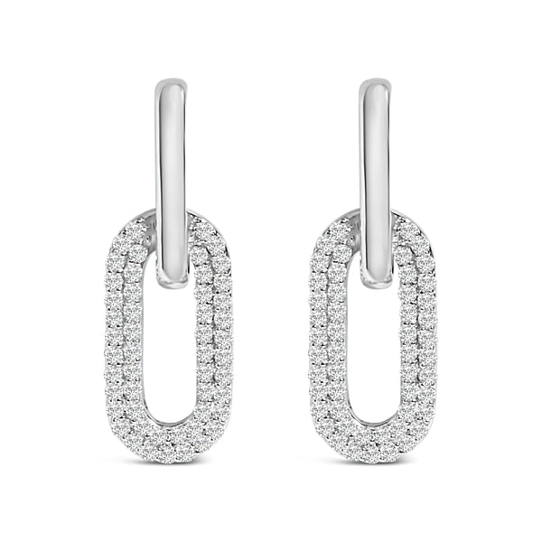 10K White Gold 1/2 Cttw Lab Grown Diamond Dangling Paperclip Drop Earrings