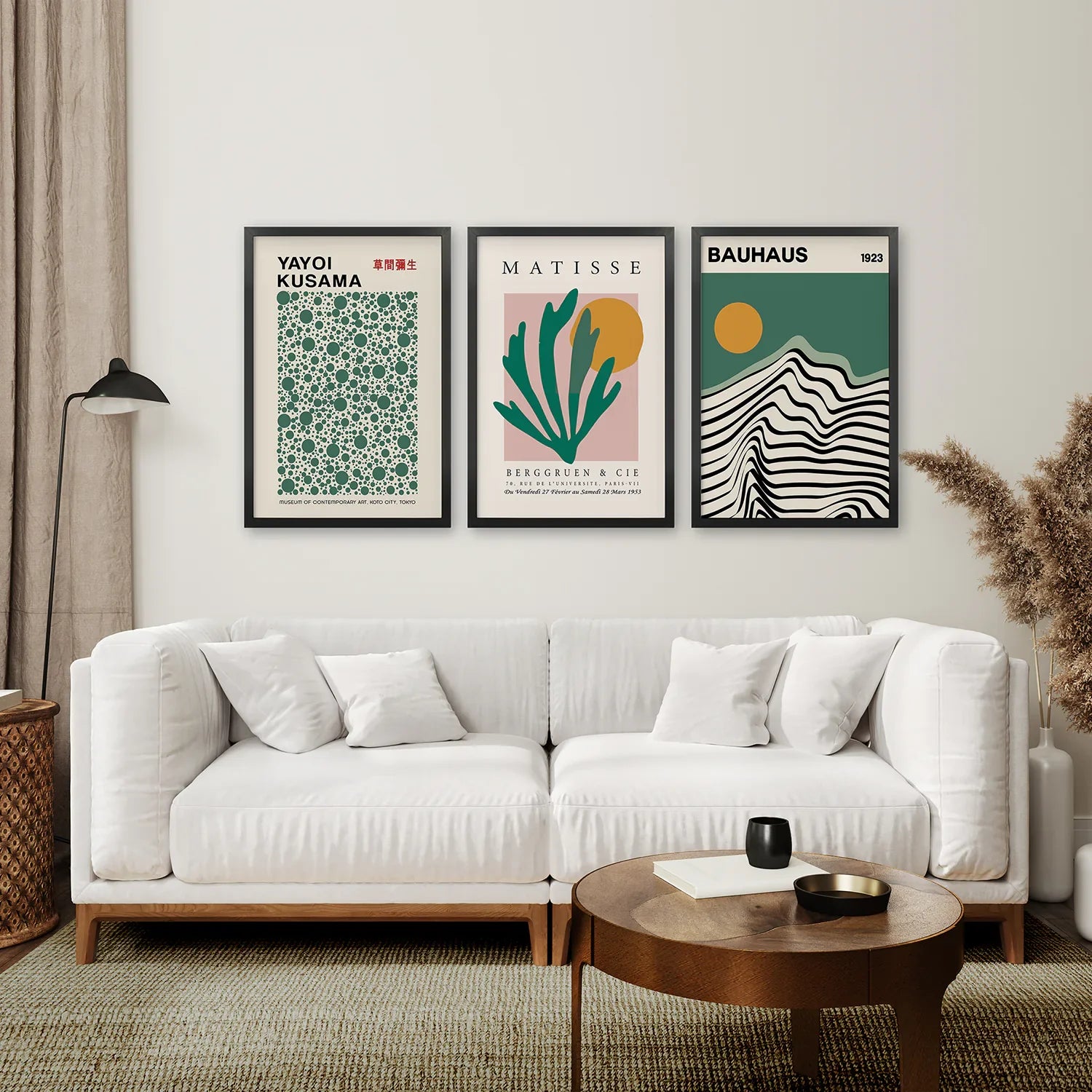 Sage Green Set of 3 Prints. Bauhaus, Kusama, Matisse Style