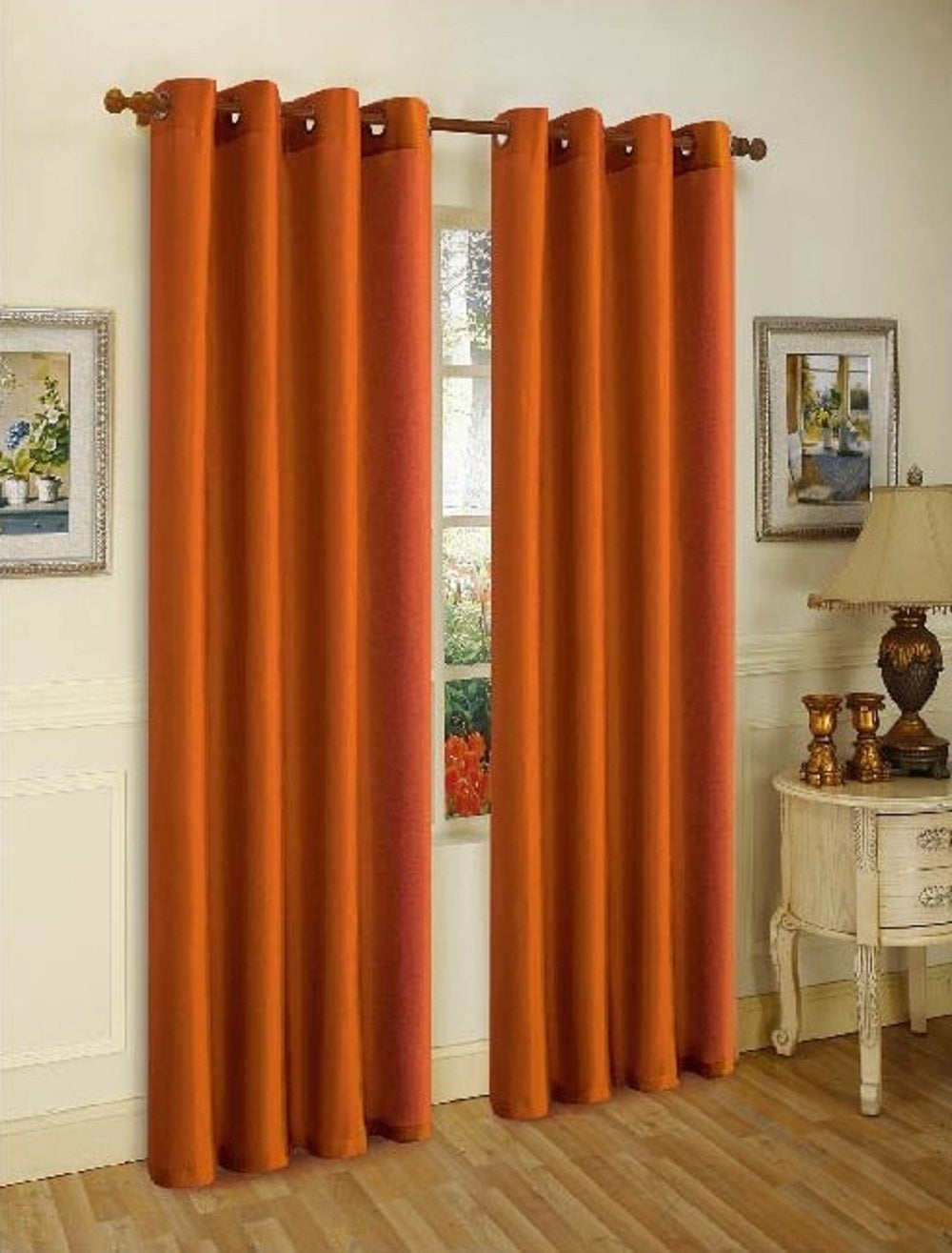 Set of Two 84" Solid Grommet Faux Silk Window Panels