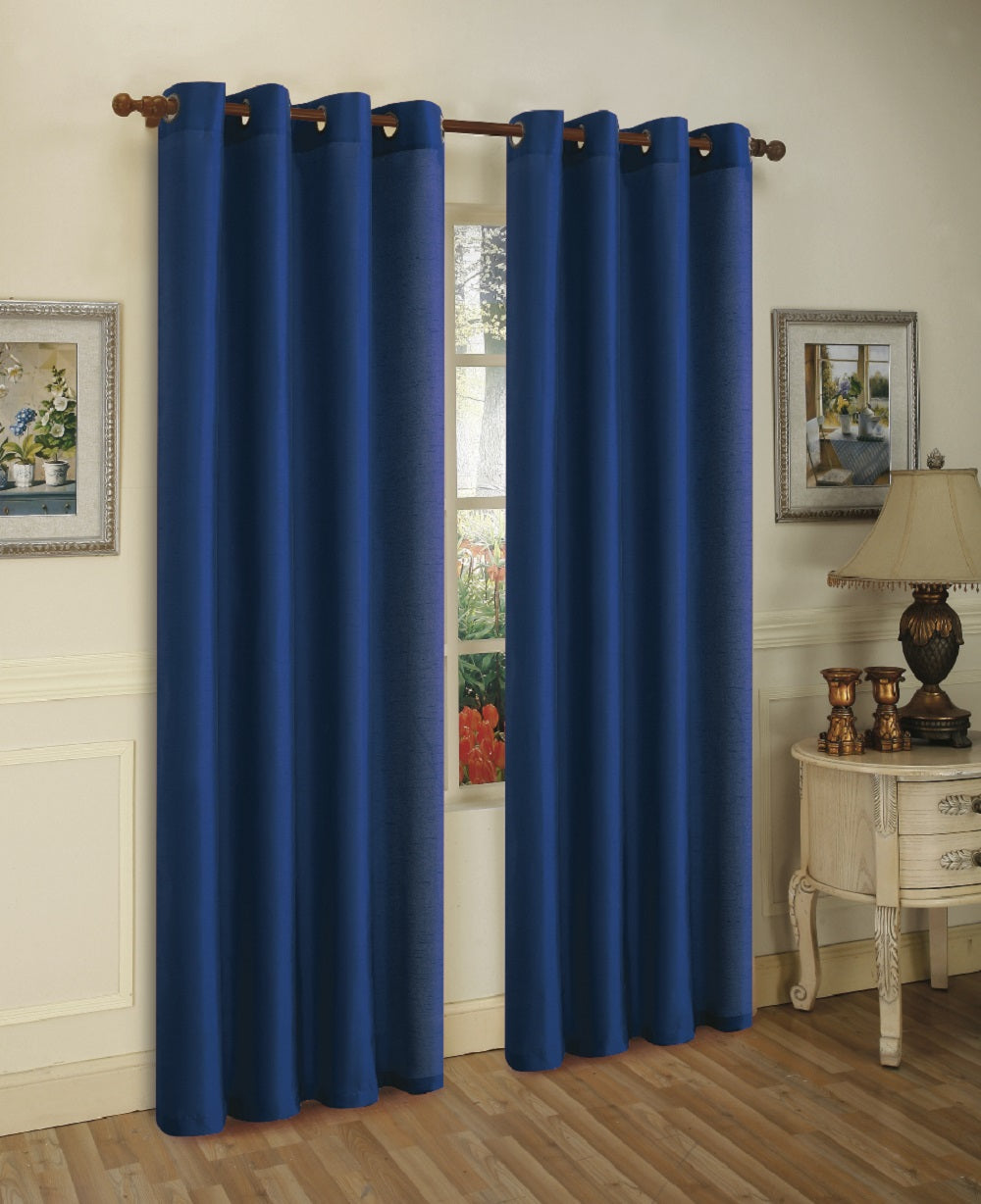 Set of Two 84" Solid Grommet Faux Silk Window Panels